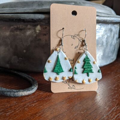 Boucles d'oreilles sapin de Noël, vert & or