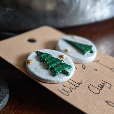 Christmas trees clay stud earrings