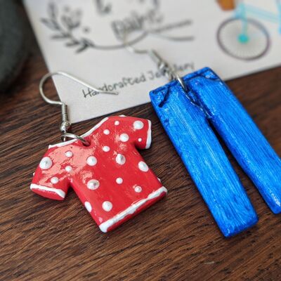 T-Shirt and Jeans Clay Earrings | Handmade Clothes Jewellery