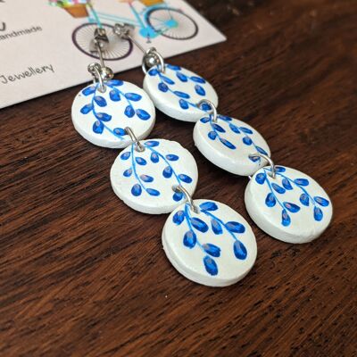 Elegant blue and white floral earrings