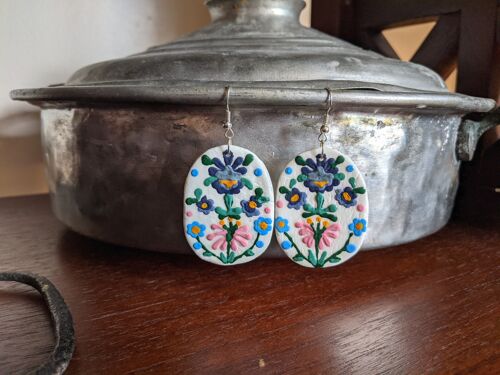 Floral colourful air dry clay earrings - purple