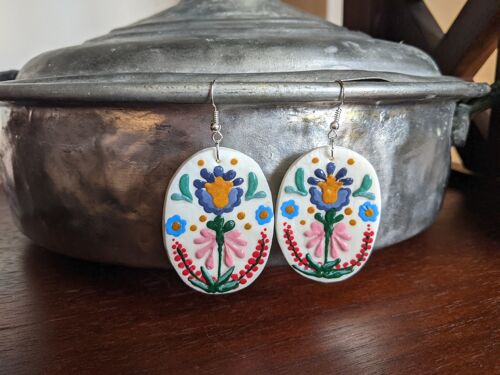 Floral colourful air dry clay earrings - red