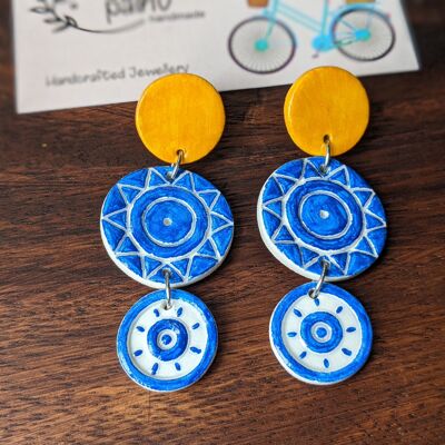 Greek earrings, Blue white earrings, summer statement jewellery