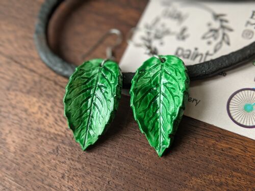 Green leaves air dry clay earrings