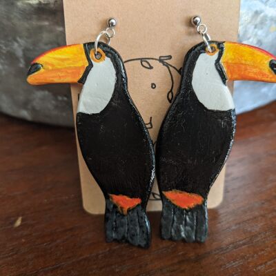 Hand painted clay toucan earrings