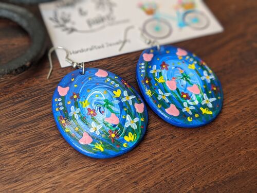 Dragonfly earrings, hand painted nature inspired statement earrings