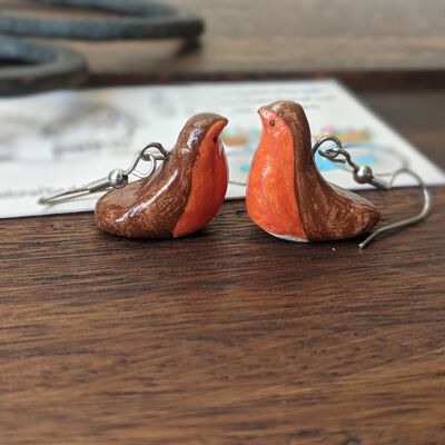 Robin earrings, handmade bird earrings