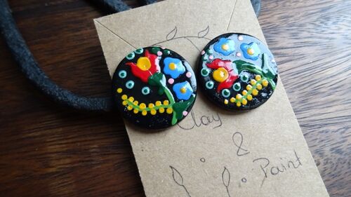 Hungarian folk art earrings - colourful stud earrings