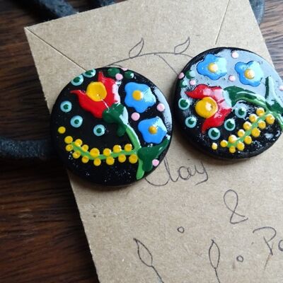 Hungarian folk art earrings - colourful stud earrings