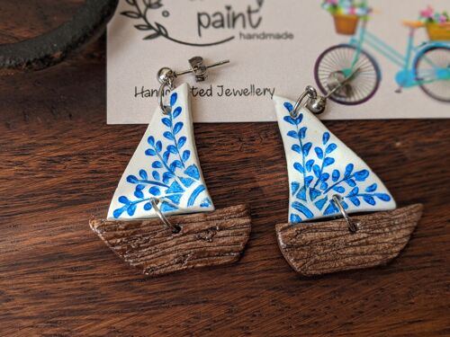 Little boats nautical clay earrings