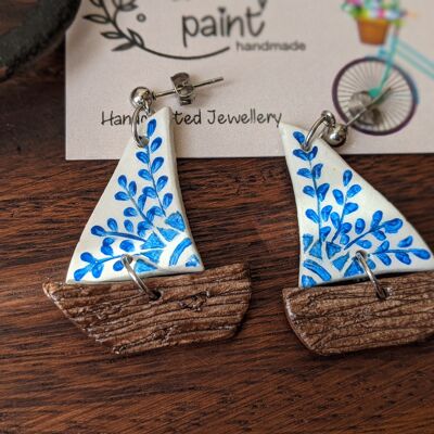 Little boats nautical clay earrings