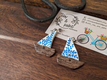 Boucles d'oreilles nautiques en argile petits bateaux 6