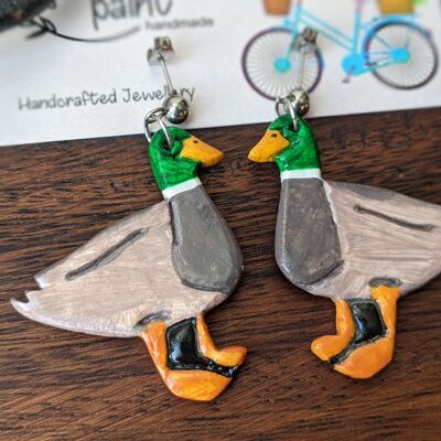 Mallard duck clay drop earrings