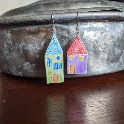 Mismatch house shaped earrings