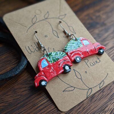 Red Christmas truck earrings