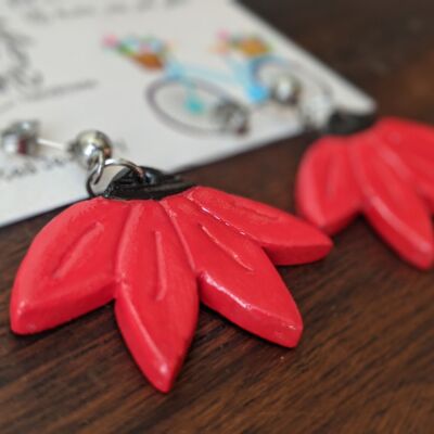 Boucles d'oreilles fantaisie fleurs rouges