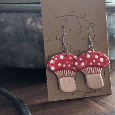 Red mushrooms air dry clay earrings
