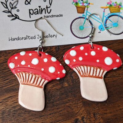 Red mushrooms air dry clay earrings