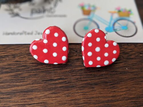 Red polka dot heart studs