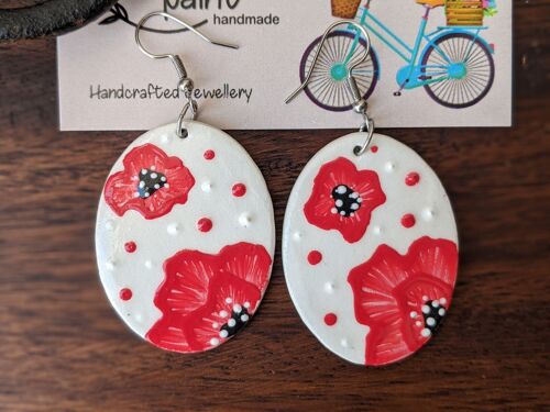 Red poppies air-dry clay statement earrings