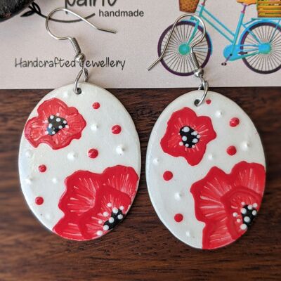 Red poppies air-dry clay statement earrings