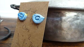 Boucles d'oreilles puces argile petits oiseaux - bleu 5