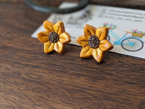 Sunflower clay stud earrings