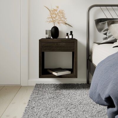 Bedside table HUGO with drawer, black birch