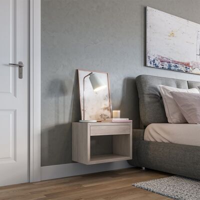 Bedside table HUGO with wide drawer, White birch