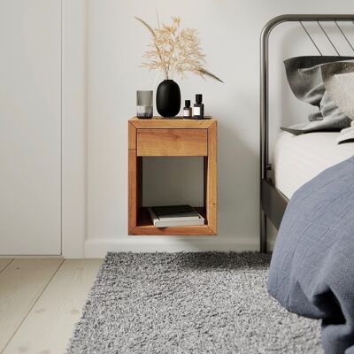 Bedside table HUGO with small drawer, Oiled oak