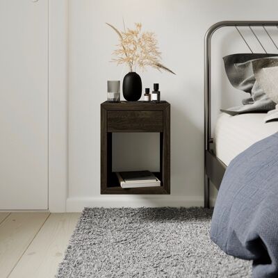 Bedside table HUGO with small drawer, black birch