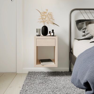 Bedside table HUGO with small drawer, white birch
