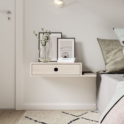 HOPE bedside table with shelf on the right, white birch