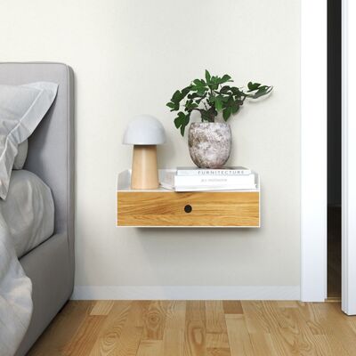 Bedside table ADELE, white metal with oiled oak