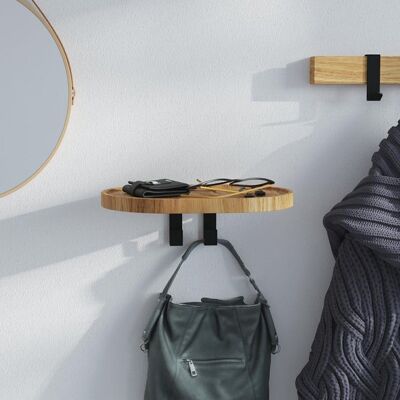 Woody Small wall shelf with 2 hooks