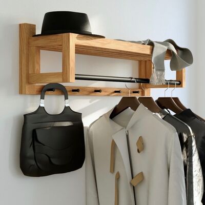 Bo wall coat rack with 5 hooks, oak