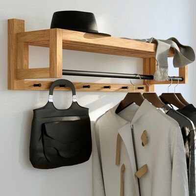 Bo wall-mounted coat rack with 6 hooks, oak