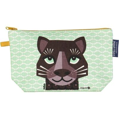 Green canvas organic cotton gusset pencil case - Jaguar