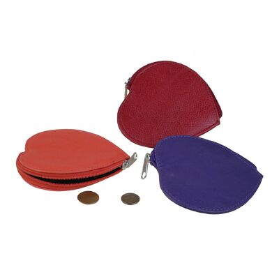 Heart-shaped full-grain leather coin purse