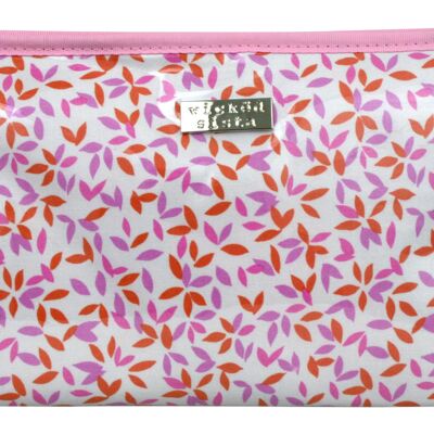Pretty Leaves Pink/Orange Soft Sided A-line Cosmetic Bag