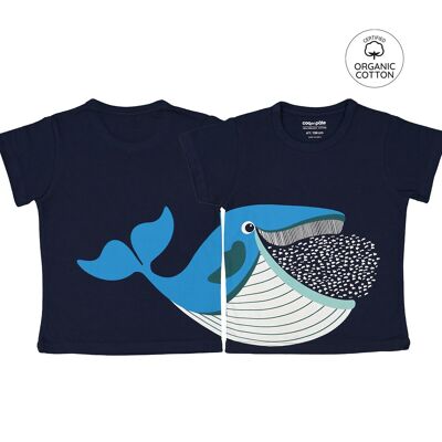 T-shirt unisex a maniche corte in cotone biologico per bambini - Balena (2, 4, 6, 8 e 10 anni)