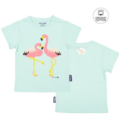 Camiseta infantil de algodón orgánico de manga corta, azul claro - Flamingo