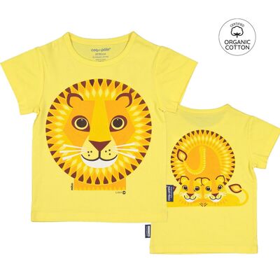 Maglietta a maniche corte in cotone biologico per neonati e bambini, gialla - Leone (2, 4, 6, 8 e 10 anni)