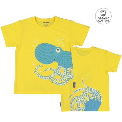 T-shirt unisex per bambini a maniche corte in cotone biologico con motivo animalier - Polpo (2, 4, 6, 8 e 10 anni)