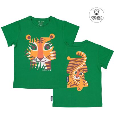 T-shirt enfant manches courtes en coton bio, vert - Tigre (2, 4, 6, 8 & 10 ans)
