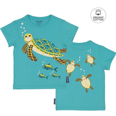 T-shirt enfant unisexe, manches courtes en coton bio - Tortue (2, 4, 6, 8 & 10 ans)