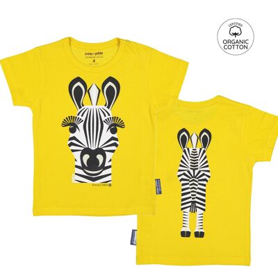 Camiseta infantil para niñas y niños, manga corta, algodón orgánico, color amarillo - Zebra