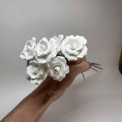 6 Handmade Bone China Ceramic Flowers on Stems