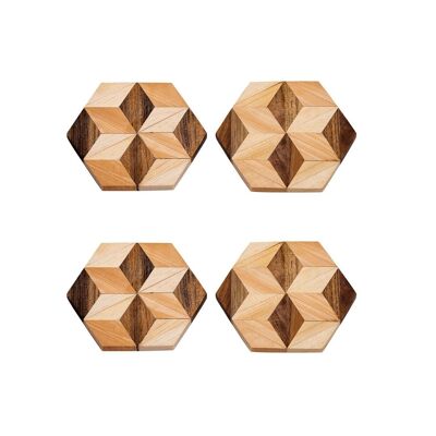 Dessous de verre en bois hexagonal en bois récupéré (ensemble de 4)