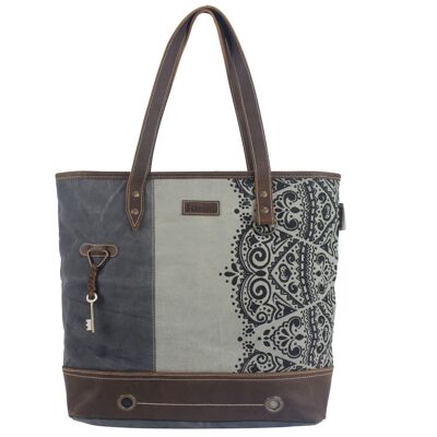 Sunsa women's handbag shopper shoulder bag gray large, mandala motif
